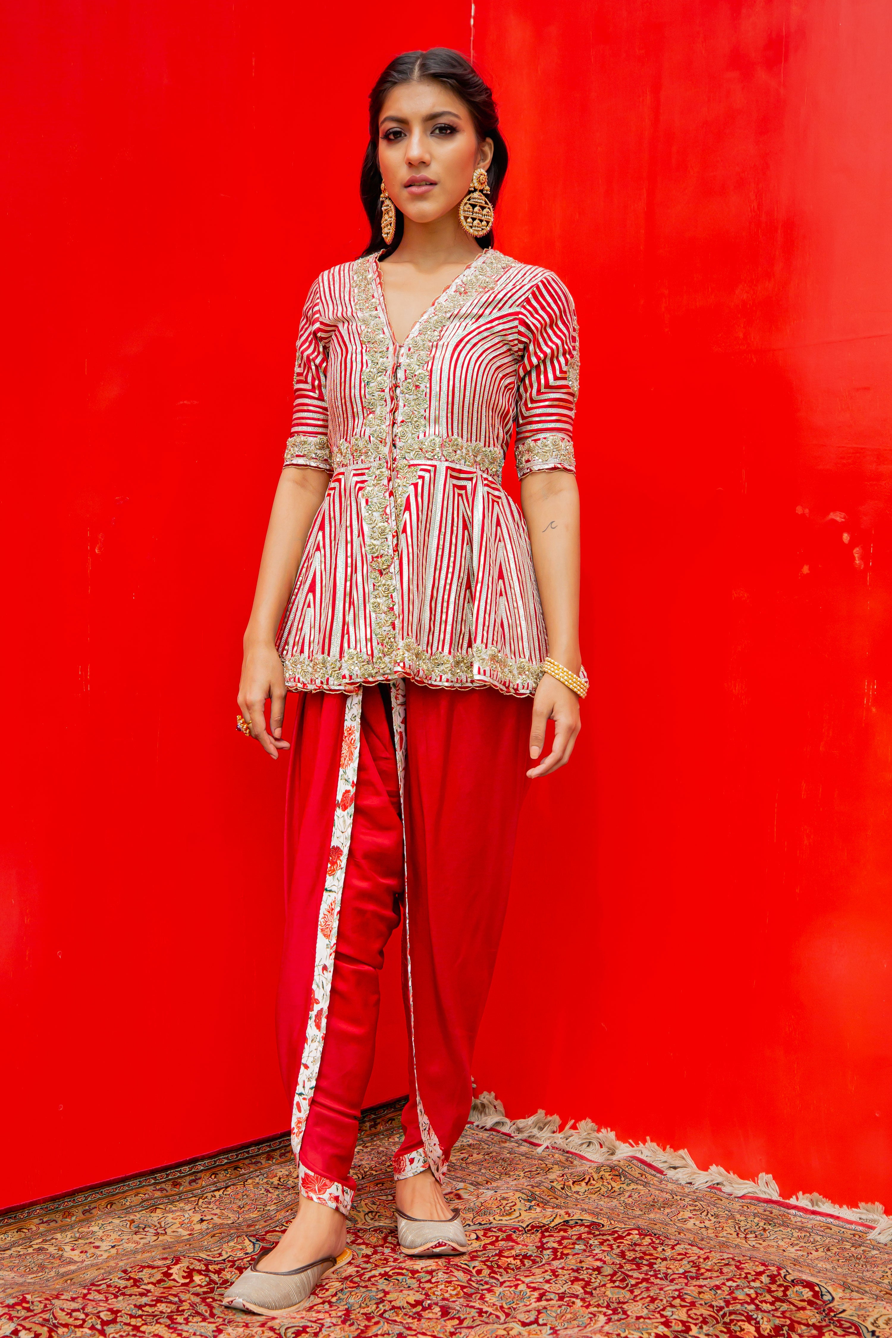 dhoti peplum dress Embroidered Peplum Kurta With Dhoti Pants Set 2XL