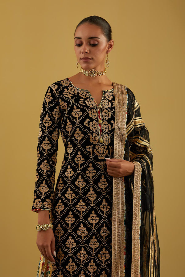 Tulip Velvet Long Kurta with Printed Sharara