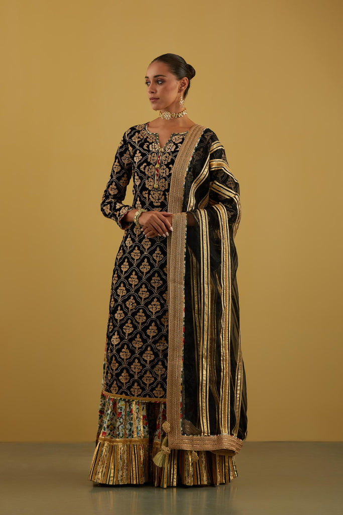 Tulip Velvet Long Kurta with Printed Sharara