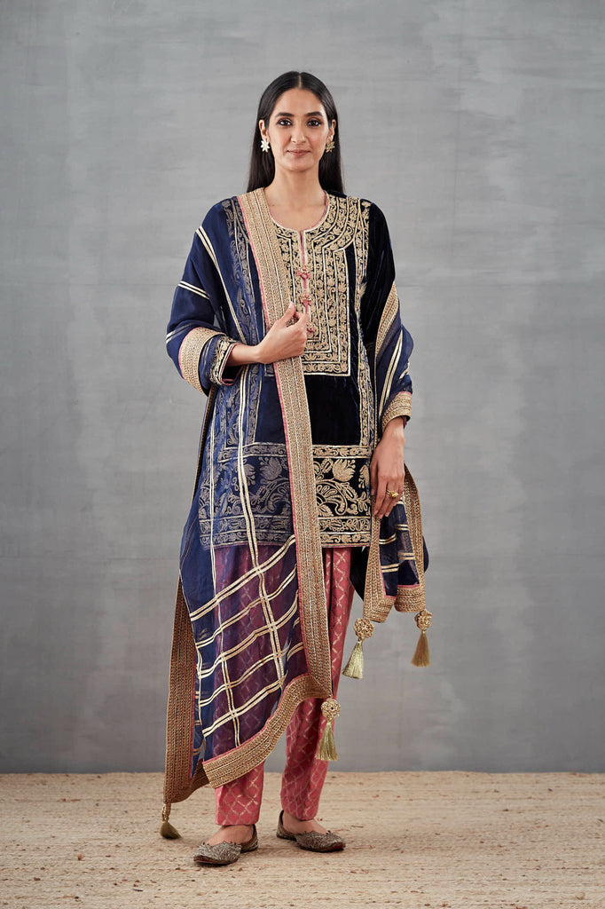 Zuri Velvet Short A-Line Kurta with Salwar