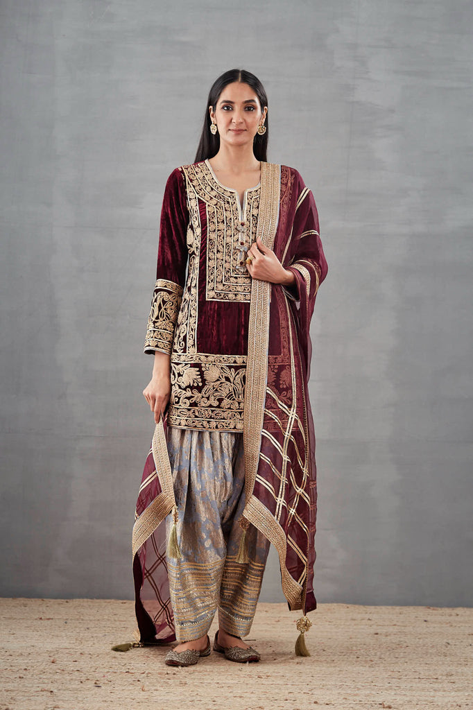 Zuri Velvet Short A-Line Kurta with Salwar