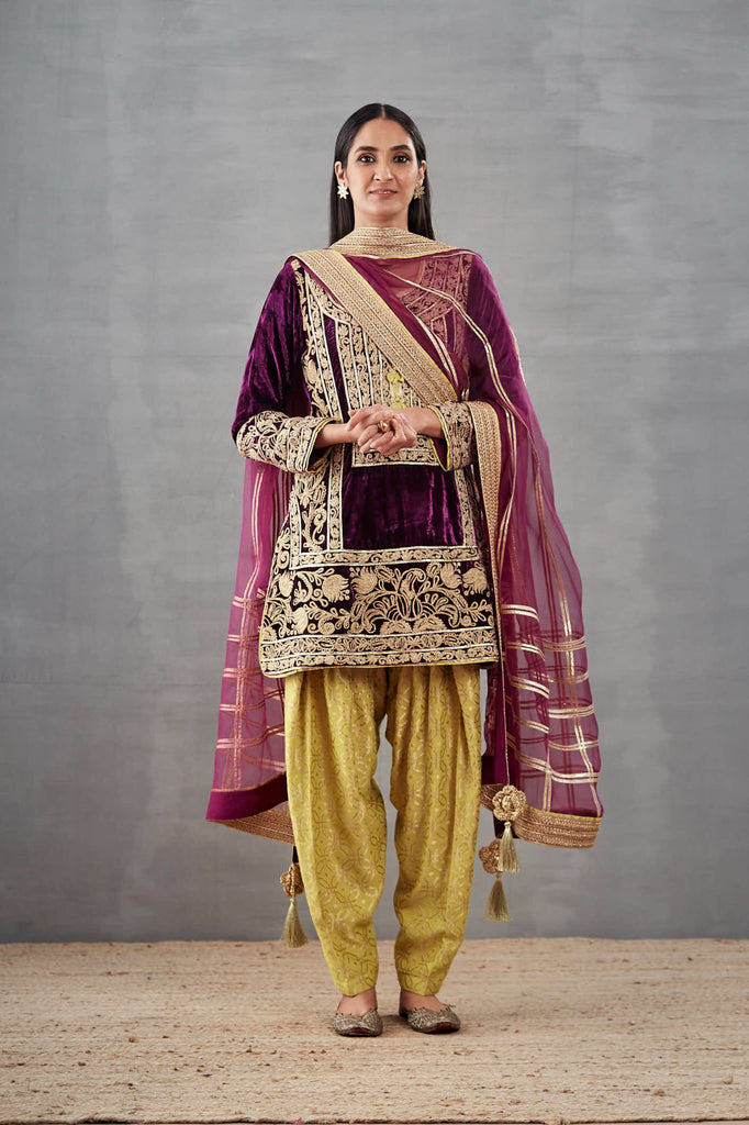 Zuri Velvet Short A-Line Kurta with Salwar