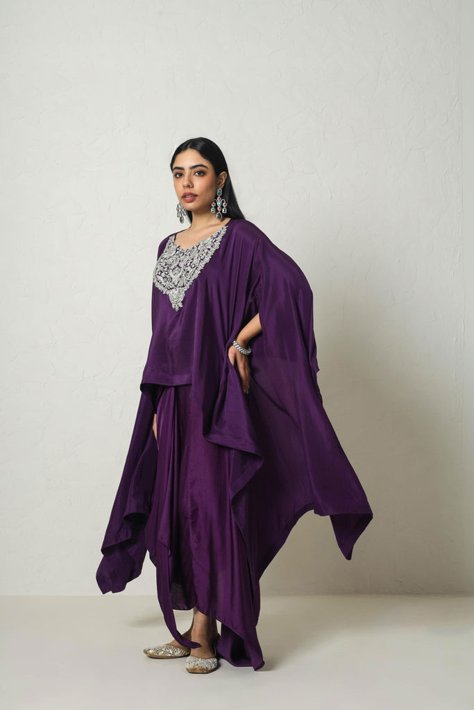 Embroidered Cape with Draped Skirt