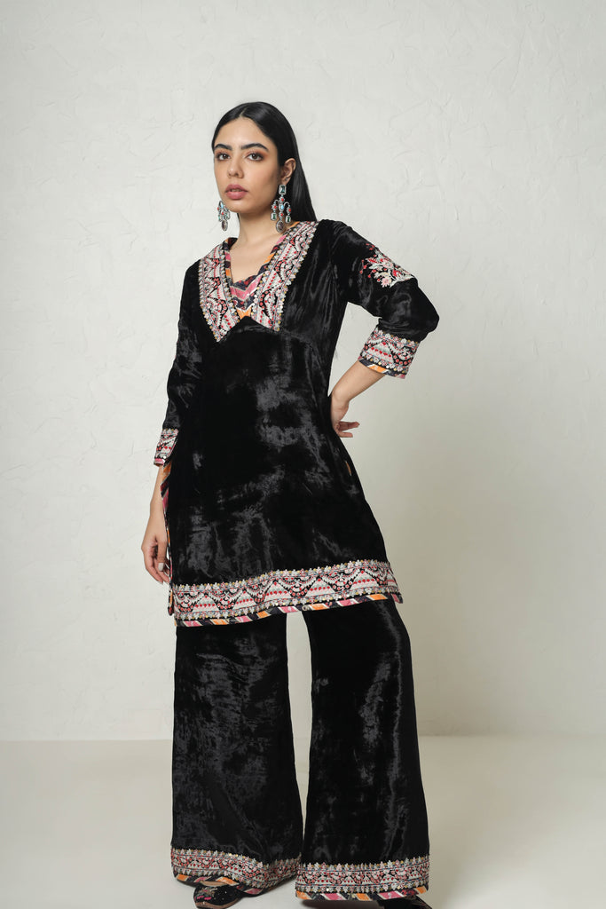 Medley Velvet Yoke Cut Kurta with Plazo Pants