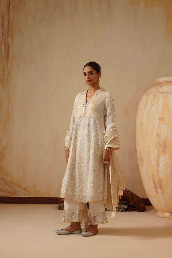 Tone on Tone A-Line Kurta with Pants