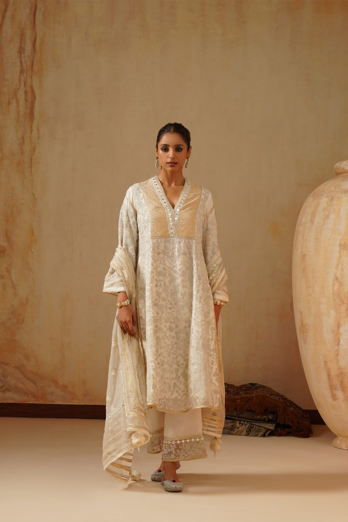 Tone on Tone A-Line Kurta with Pants