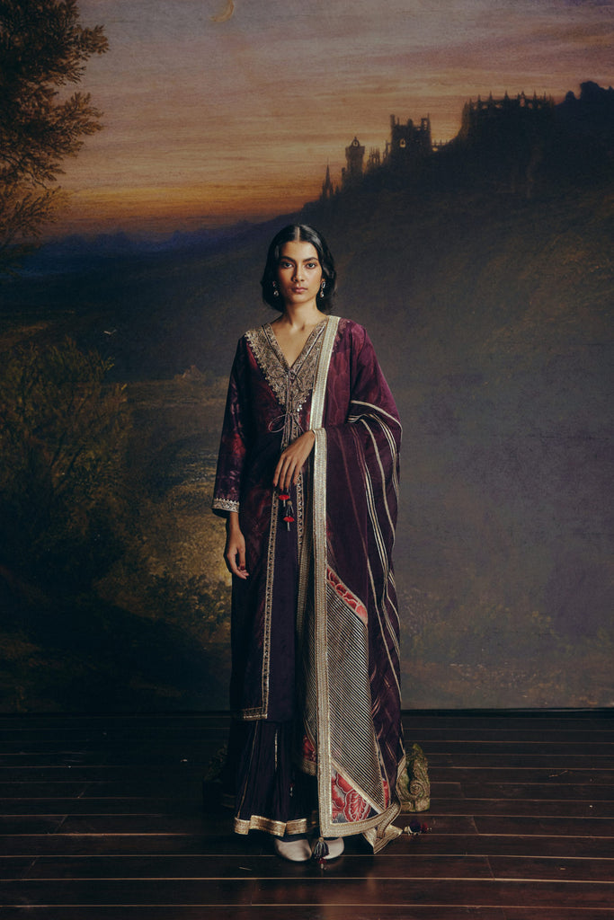 Marodi Front Open Kurta with Sharara & Dupatta