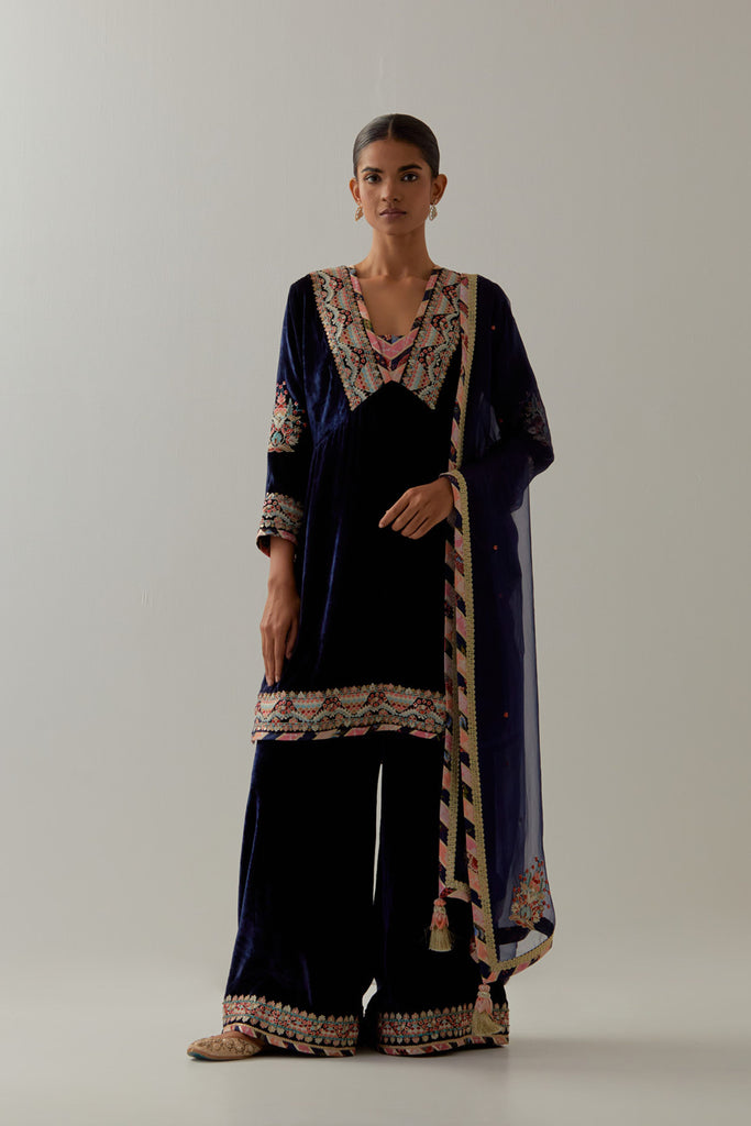 Medley Velvet Yoke Cut Kurta with Plazo Pants