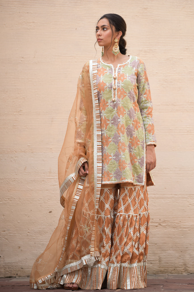 Rangrez Banarsi Short Kurta & Sharara