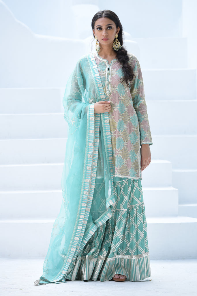 Rangrez Banarsi Short Kurta & Sharara