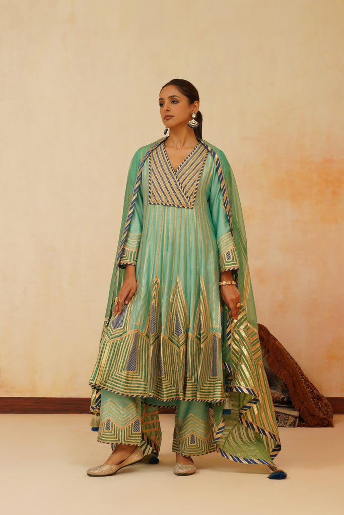 Colourblock Anarkali with Wide Pants