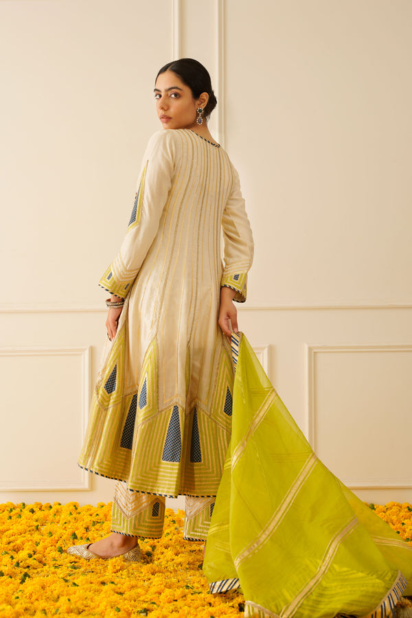 Colourblock Anarkali with Wide Pants