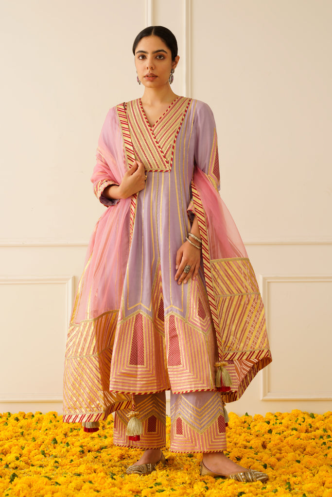 Colourblock Anarkali with Wide Pants