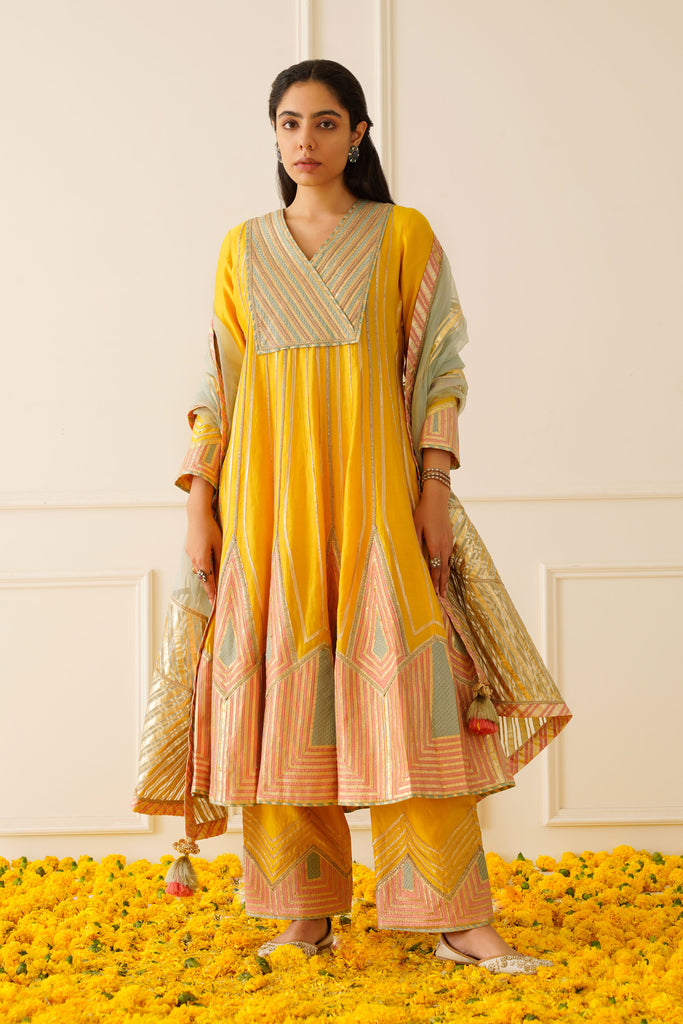 Colourblock Anarkali with Wide Pants