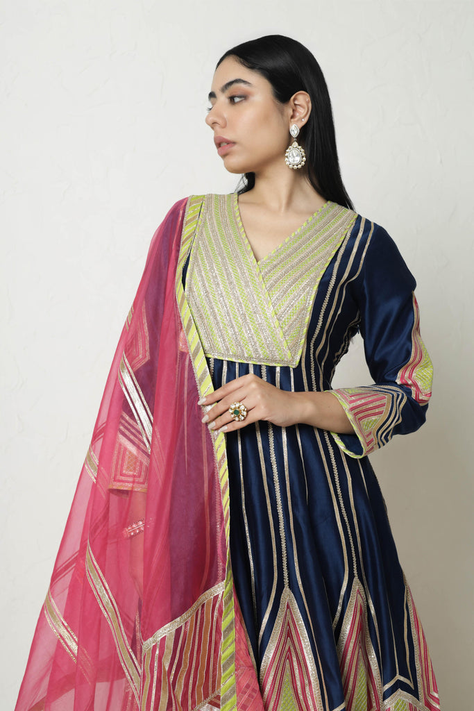 Colourblock Anarkali with Wide Pants