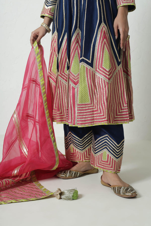 Colourblock Anarkali with Wide Pants