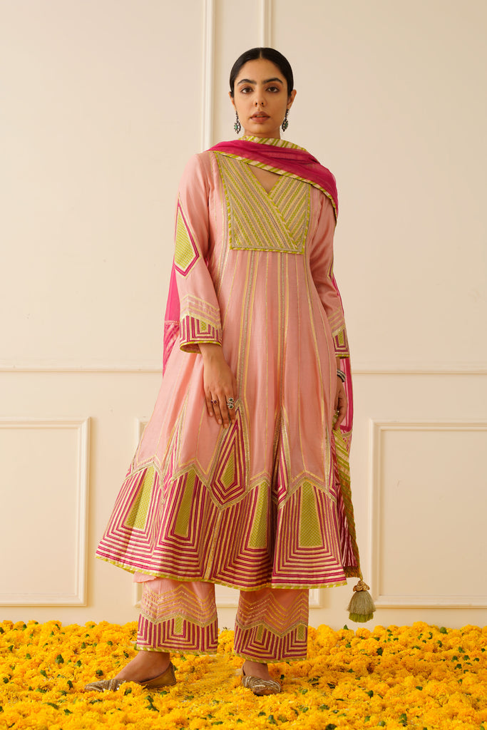 Colourblock Anarkali with Wide Pants