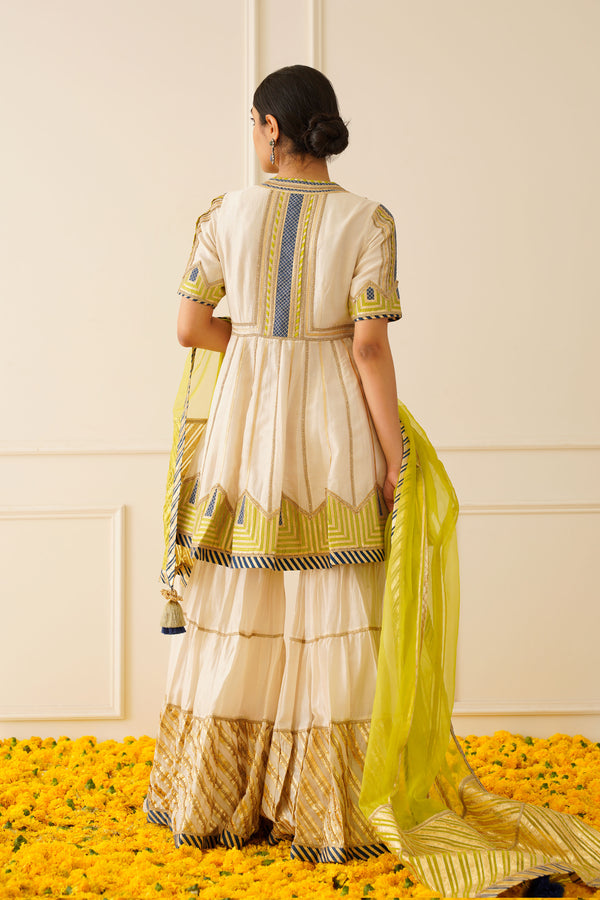 Colourblock Peplum Kurta with Tiered Sharara