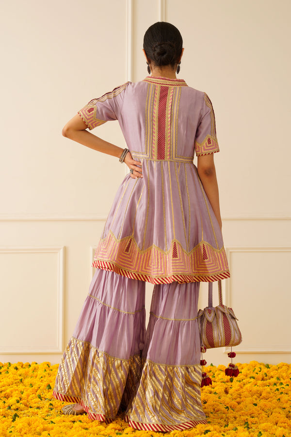 Colourblock Peplum Kurta with Tiered Sharara