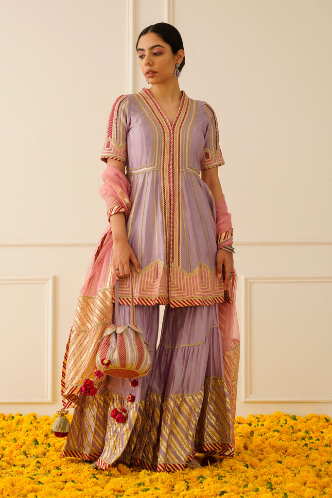 Colourblock Peplum Kurta with Tiered Sharara