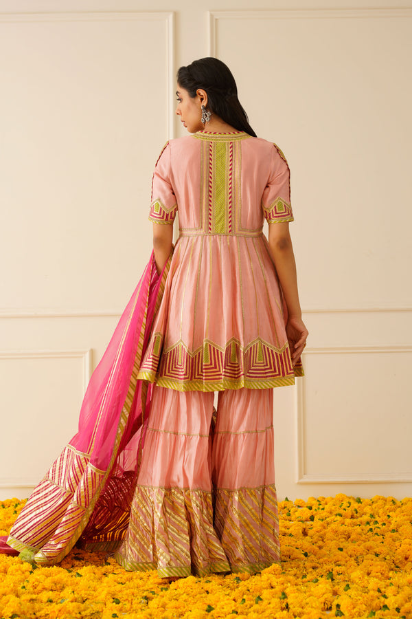 Colourblock Peplum Kurta with Tiered Sharara