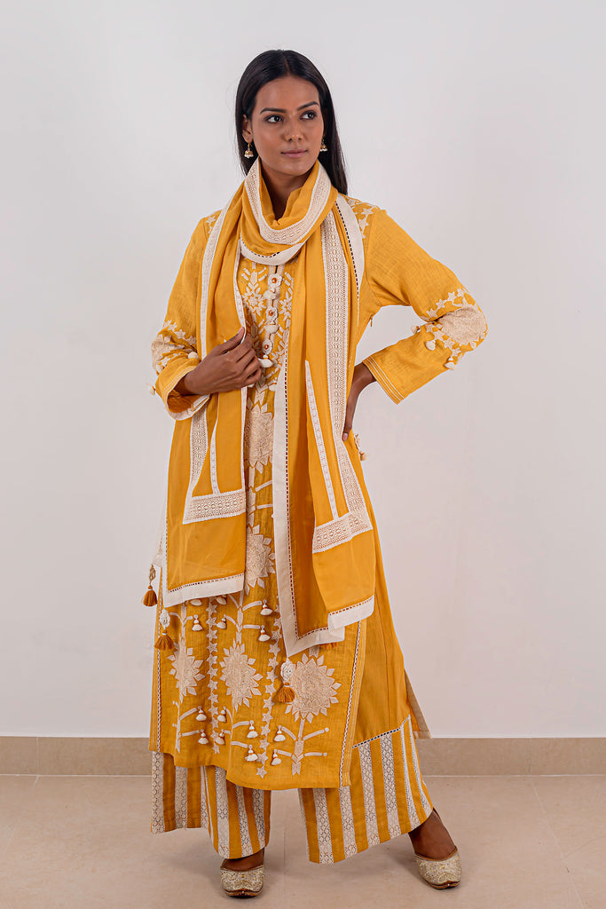 Sunflower Long Kurta with Wide Straight Pants