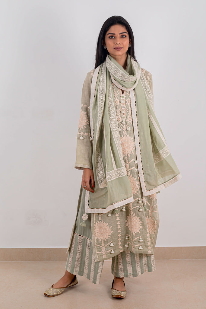 Sunflower Long Kurta with Wide Straight Pants