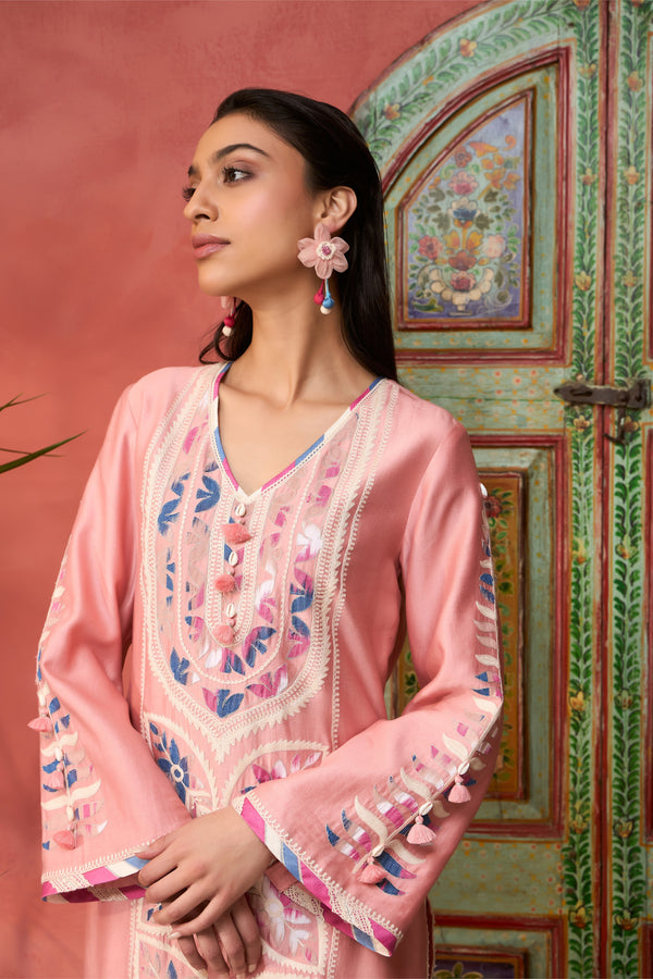 Ikat Applique Long Kurta with Pants