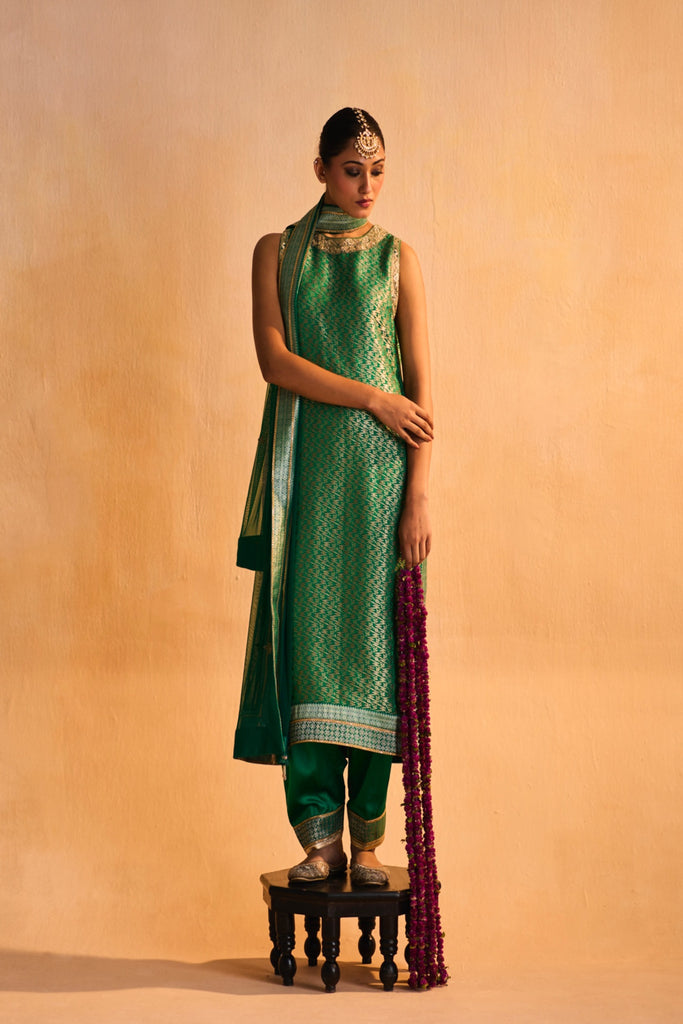 Vintage Banarasi with Marodi Halter Long Kurta with Salwar
