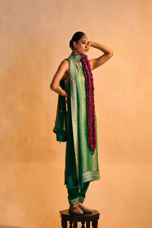 Vintage Banarasi with Marodi Halter Long Kurta with Salwar