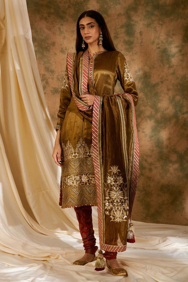 Metallic Bronze Long Kurta with Pants