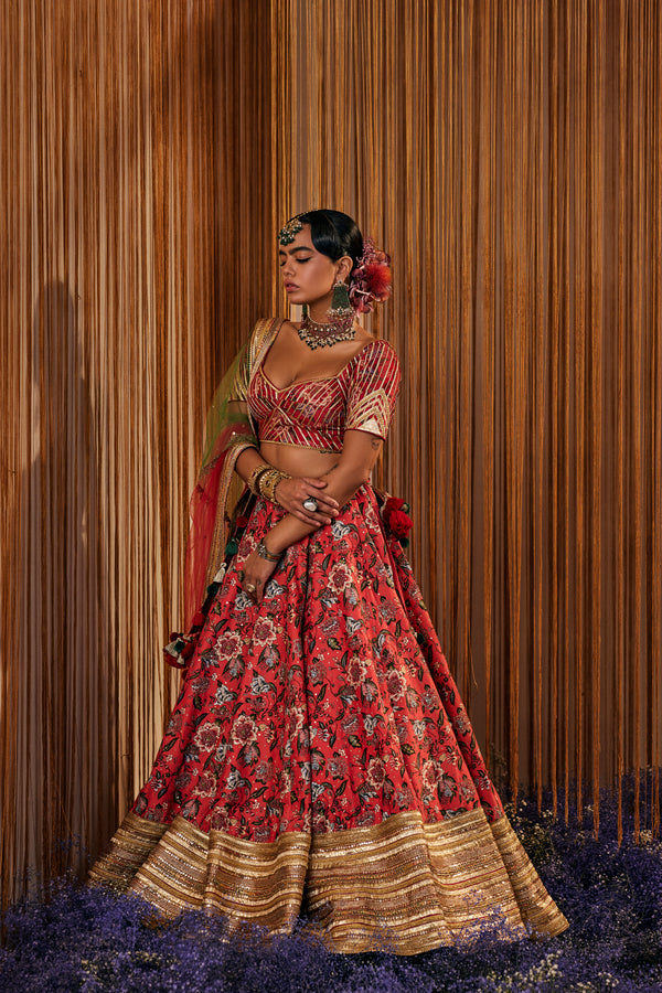 Chintz Lehenga with Blouse & Dupatta