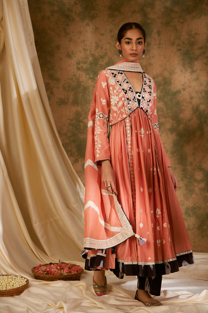 Meher V neck Long Kurta with Flared Pants