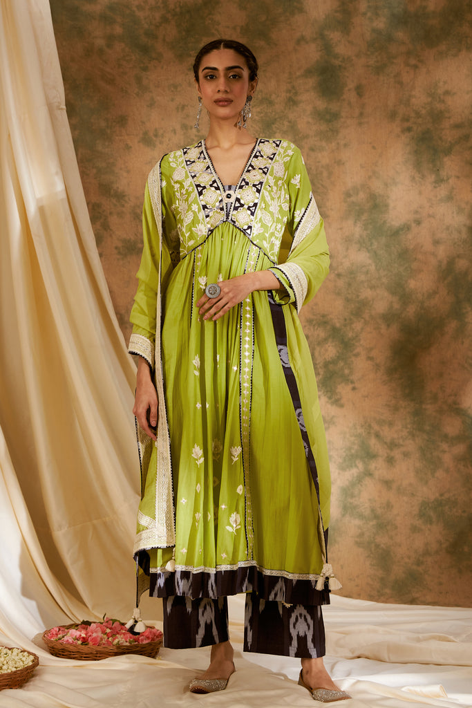 Meher V neck Long Kurta with Flared Pants