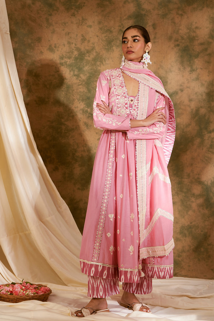 Meher V neck Long Kurta with Flared Pants